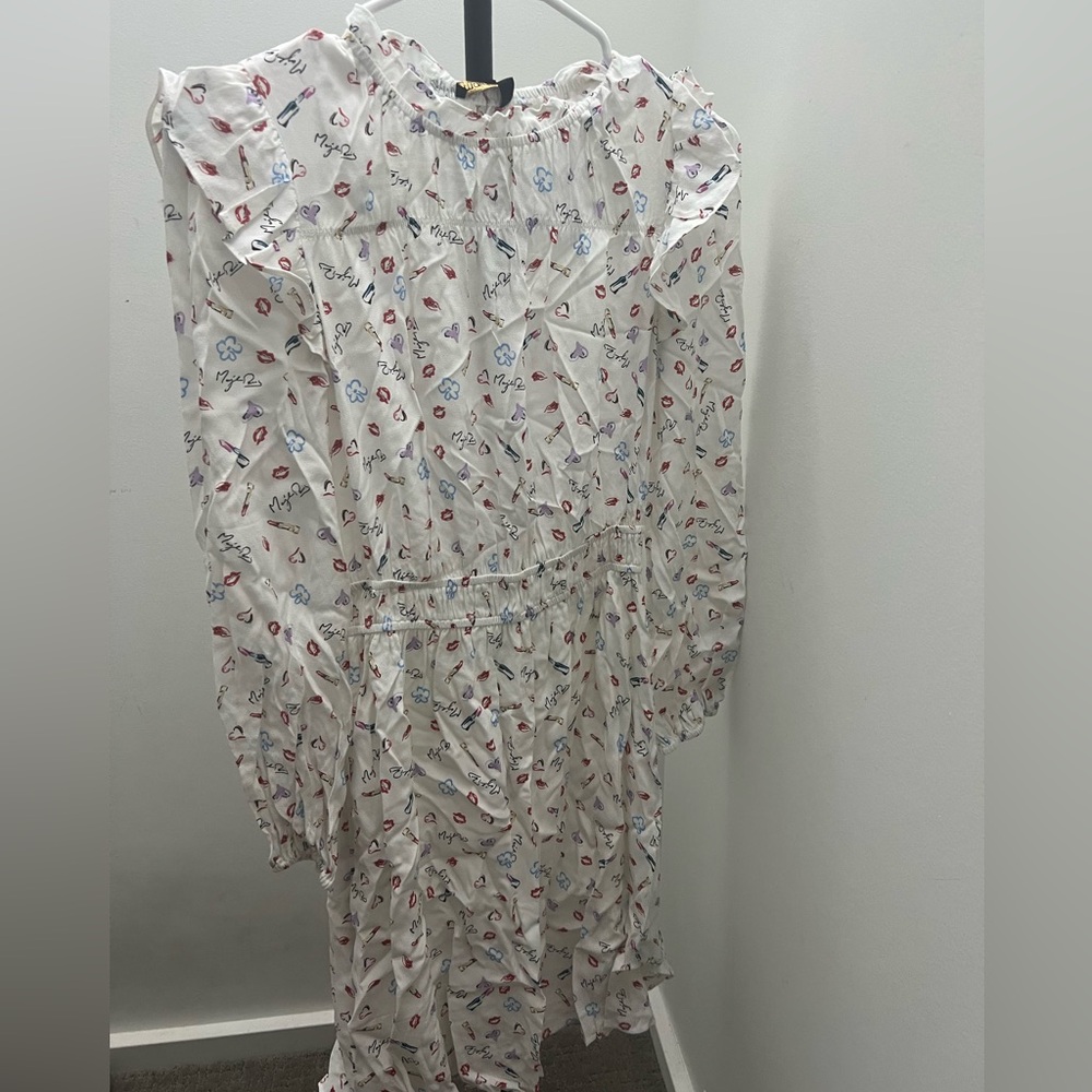 MAJE ecru Printed crêpe dress with ruffles, size FR34, brand new with tag